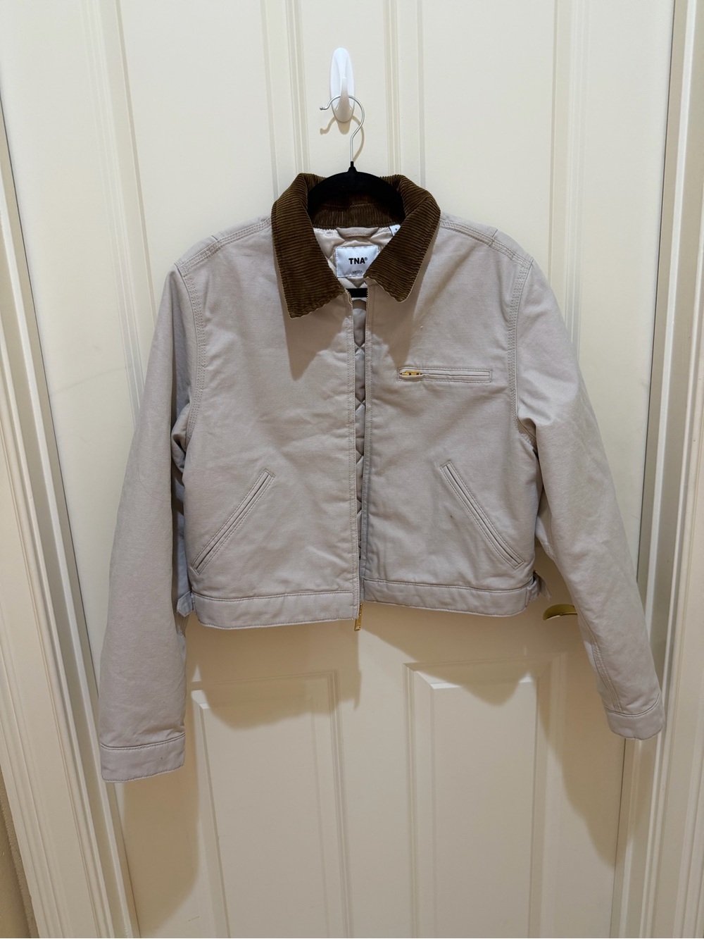 Aritzia Light Gray Utility Jacket with Brown Corduroy Collar